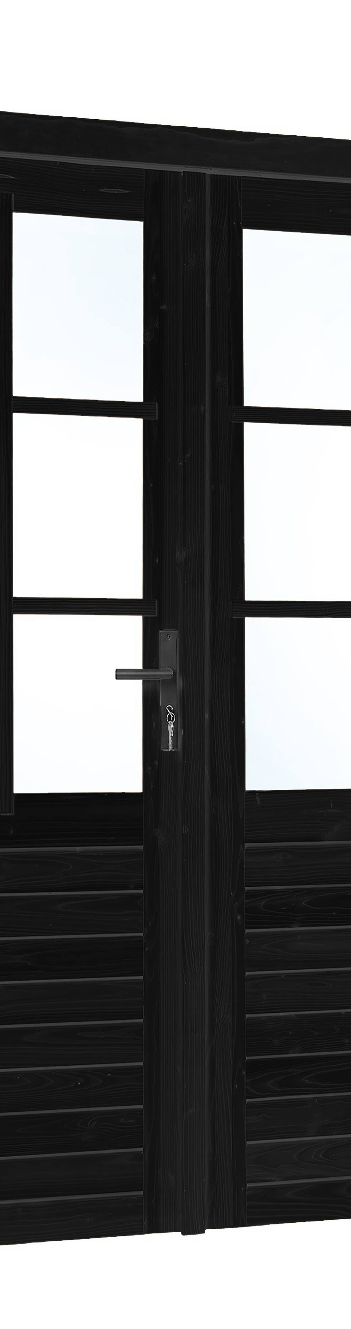 Vuren dubbele glas deur 6-ruits zwart gespoten B1850xH2050mm buitenmaat, linksdraaiend