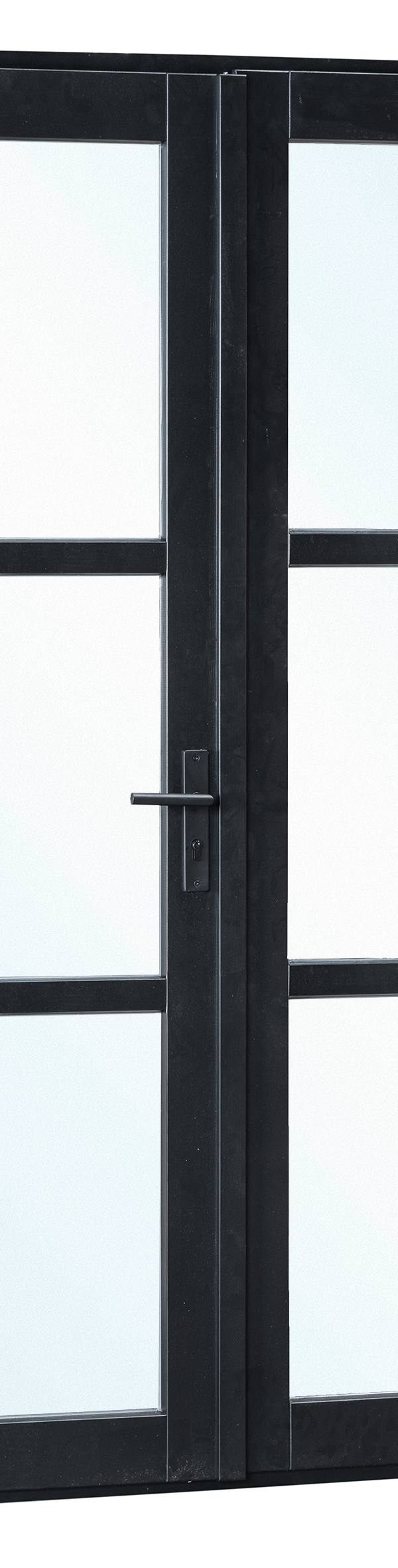 Vuren steellook dubbele glas deur zwart gespoten B2050xH2120mm buitenmaat, linksdraaiend