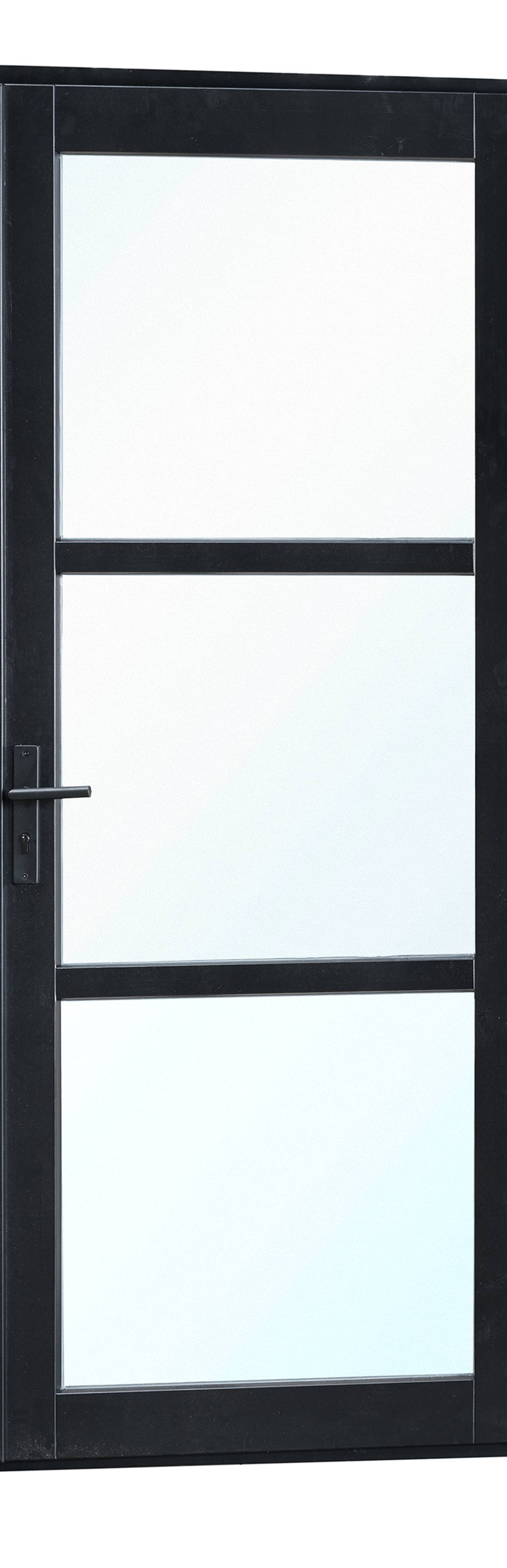 Vuren steellook enkele glas deur zwart gespoten B1100xH2120mm buitenmaat, rechtsdraaiend