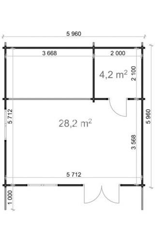 Blokhut Zeeland 6x6m 44mm + WC — afbeelding 3